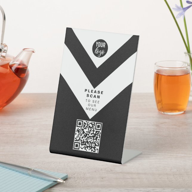 QR Code Contactless Modern Cafe Menu Logo Black  Sockelschild (In SItu)