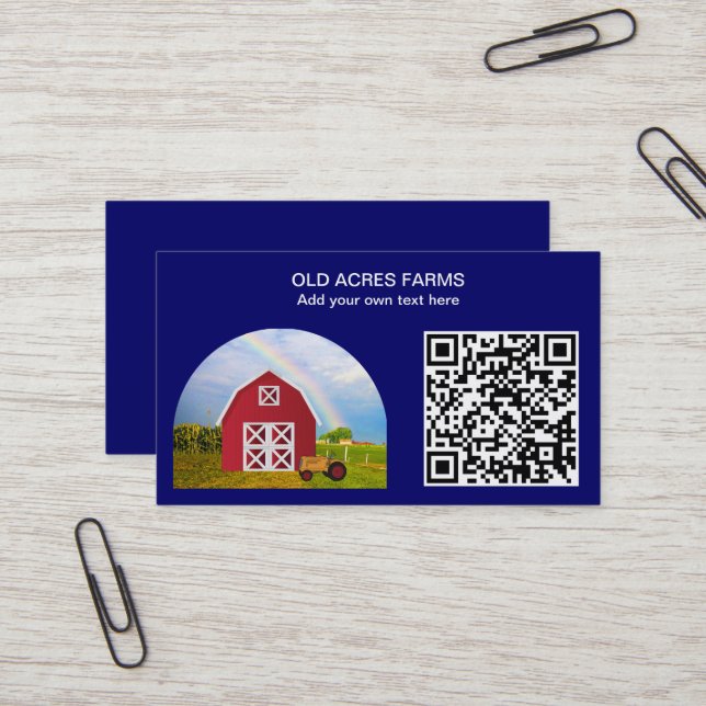QR-Code Country Farm Red Barn Blue Sky Name Visitenkarte (Vorderseite/Rückseite Beispiel)