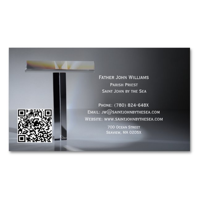 QR Code Cross Priest Business Card Magnet (devant)