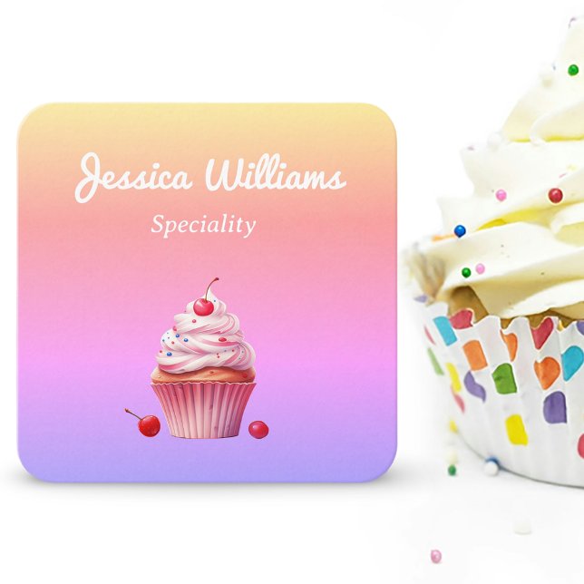 QR-Code Cupcake Zuhause-Bäckereileuchte Quadratische Visitenkarte (Hologram design for Cupcake home bakery  Business Card)