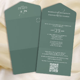 QR Code Custom Green Elegant Wedding All In One Einladung
