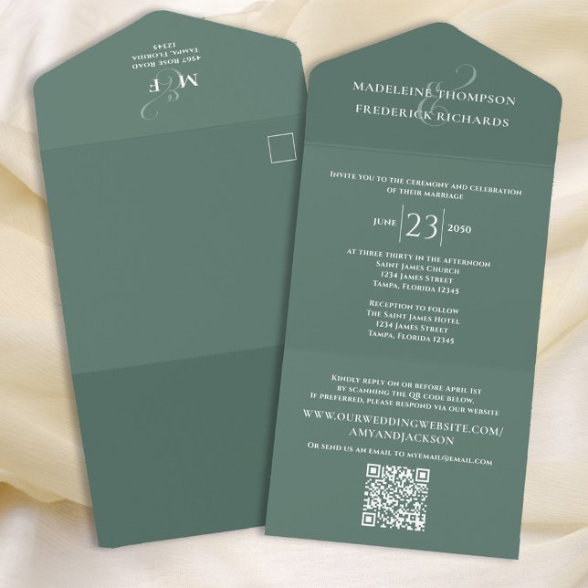 QR Code Custom Green Elegant Wedding All In One Einladung (Von Creator hochgeladen)