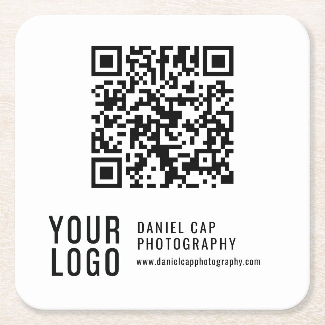 QR Code Custom Logo Coasters Rechteckiger Pappuntersetzer (Vorderseite)