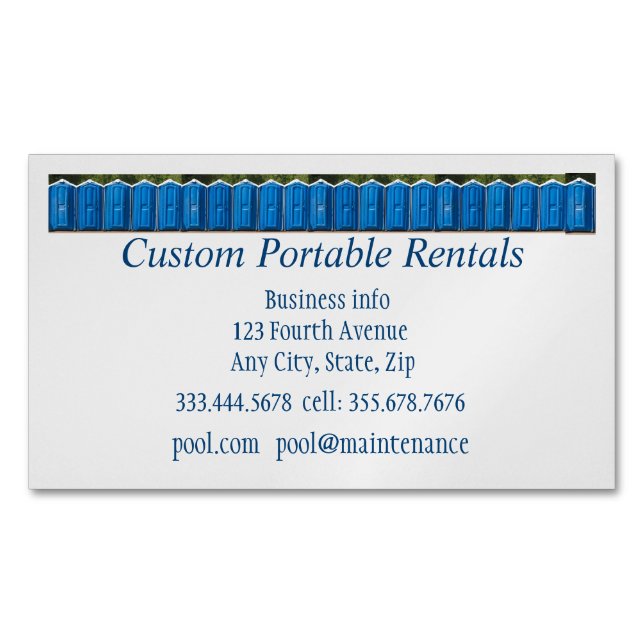QR Code, Custom Portable Toilet Rentals Magnetische Visitenkarte (Vorderseite)