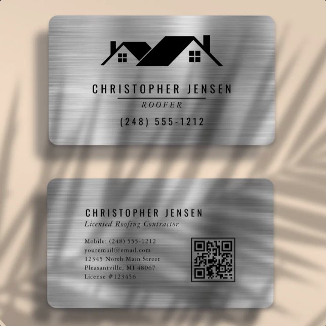 QR-Code-Dachdecker Schwarz Silber Metallisch Abger Visitenkarte (Von Creator hochgeladen)