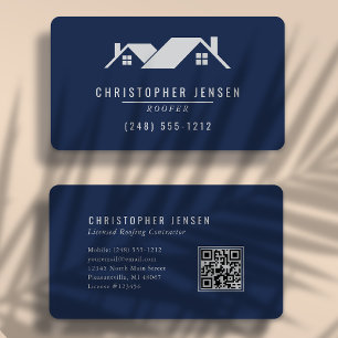 QR-Code Dachdeckerbetrieb Navyblau Grau Abgerundet Visitenkarte