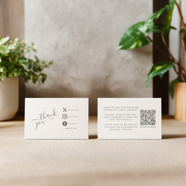 QR-Code danke Rabatt Social Media Icons Begleitkarte (Thank you insert card with qr code and social media details for customer orders)