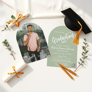 QR-Code der Dusty Green Arch Foto Graduation Party Einladung