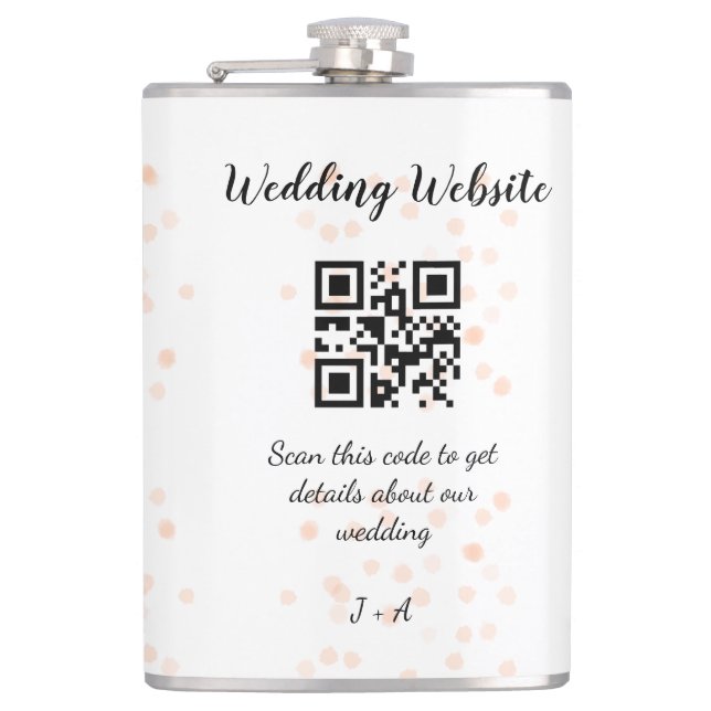 QR-Code der Hochzeitwebsite für Details orange Flachmann (Vorderseite)