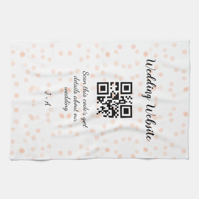 QR-Code der Hochzeitwebsite für Details orange Geschirrtuch (Horizontal)