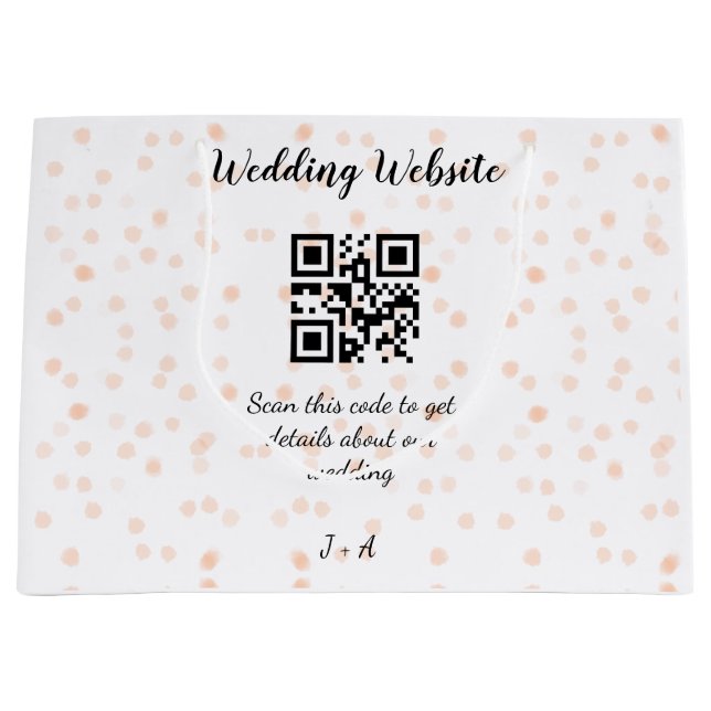 QR-Code der Hochzeitwebsite für Details orange Große Geschenktüte (Vorderseite)