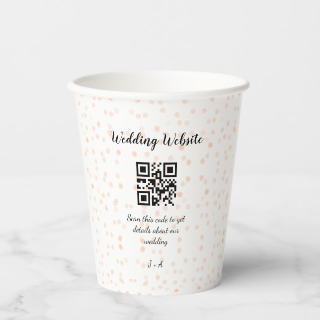 QR-Code der Hochzeitwebsite für Details orange Pappbecher (Vorderseite)