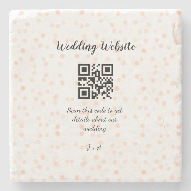 QR-Code der Hochzeitwebsite für Details orange Steinuntersetzer (Vorderseite)