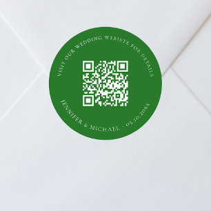 QR-Code der Hochzeitwebsite uAwg smaragdgrün Runder Aufkleber