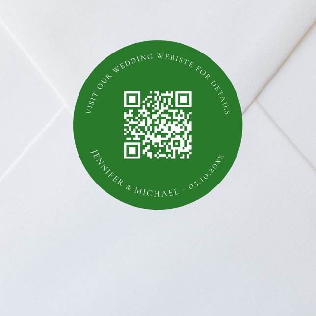 QR-Code der Hochzeitwebsite uAwg smaragdgrün Runder Aufkleber (Von Creator hochgeladen)