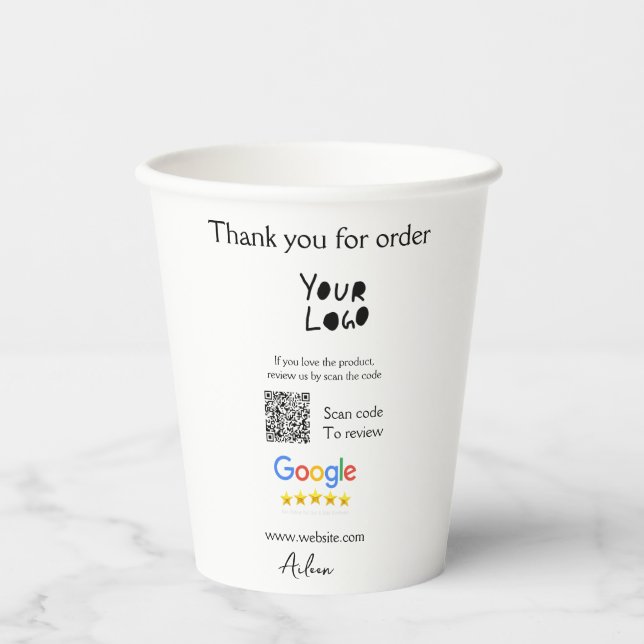 QR-Code der Website des Google-Reviews Pappbecher (Vorderseite)