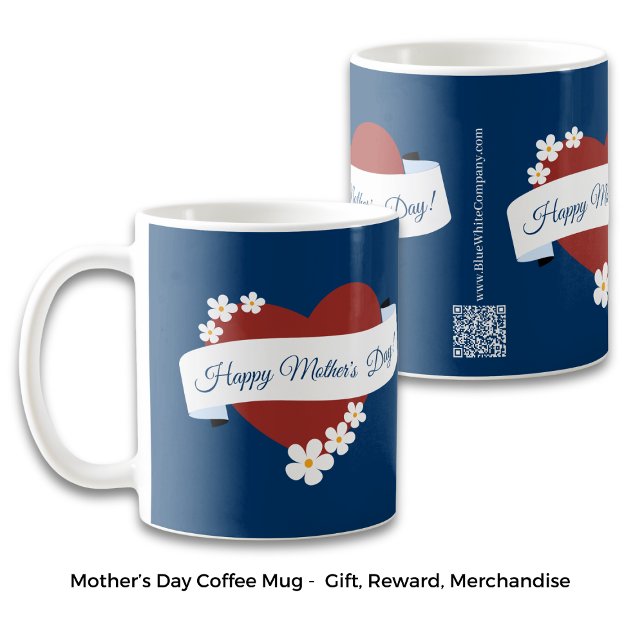 QR-Code des Banners "Red Heart Happy Mother's Day" Kaffeetasse (Red Heart Happy Mother's Day Banner QR Code Coffee Mug)
