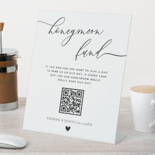 QR-Code des modernen Honeymoon-Fonds für Kalligraf Sockelschild