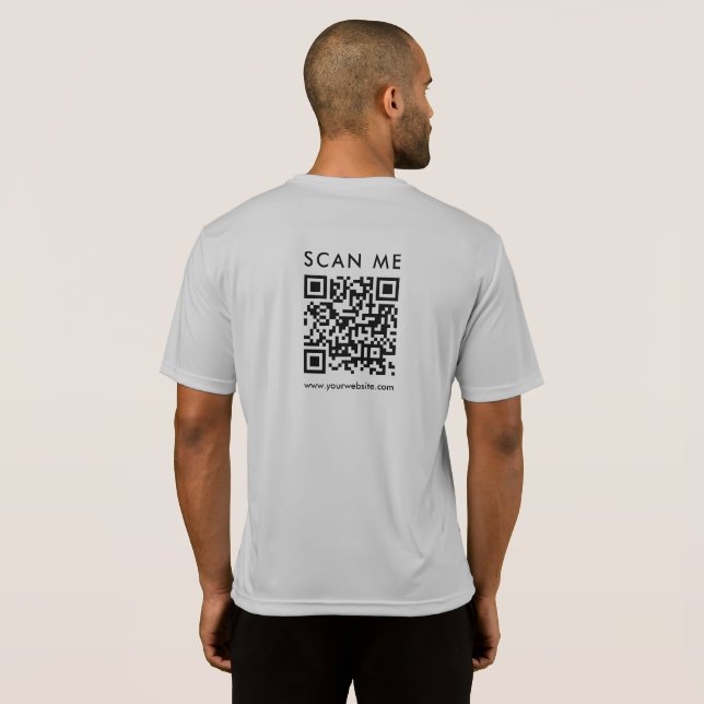 QR-Code des Scanners - Mens Back Print Silver T-Shirt (Schwarz voll)