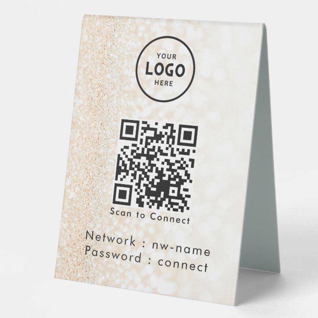 QR-Code des WiFi-Netzwerks scannen, um das Interne Tischaufsteller (Vorderseite)
