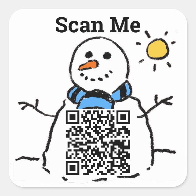 QR Code Design mit Snowman Quadratischer Aufkleber (Vorderseite)