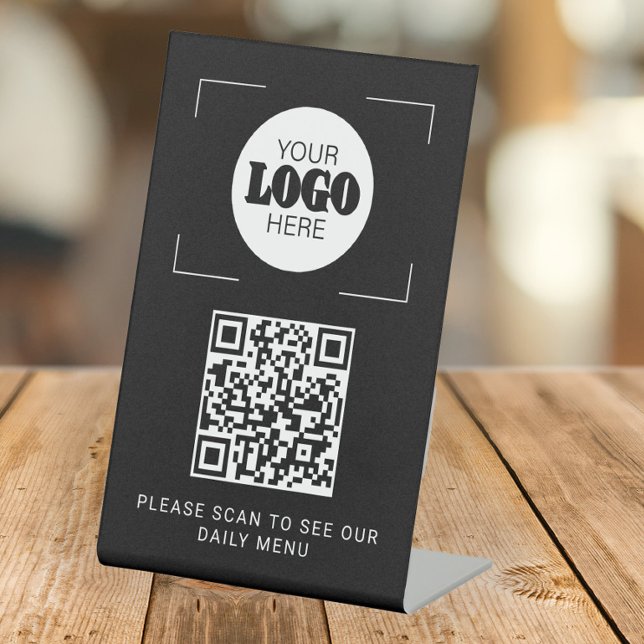 QR code digital menu custom logo black tabletop Sockelschild (Von Creator hochgeladen)