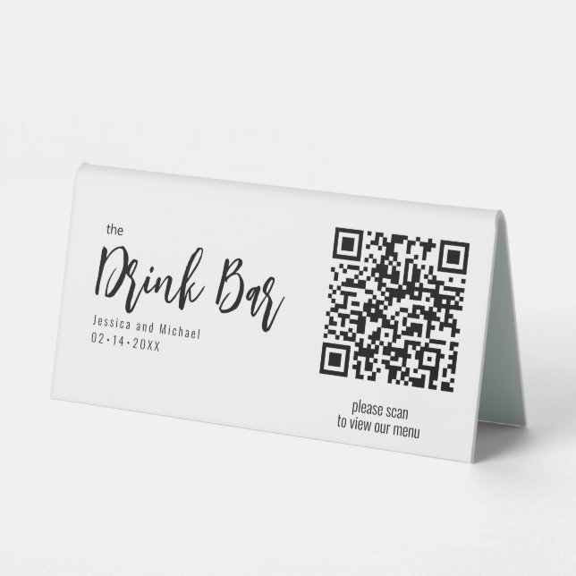 💍 QR-Code Drinks Menü Minimalistisch Elegant Tischaufsteller (Vorderseite)
