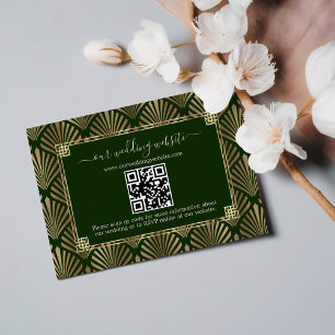 QR Code Dunkelgrünes Gold Art Deco Hochzeit RSVP Karte