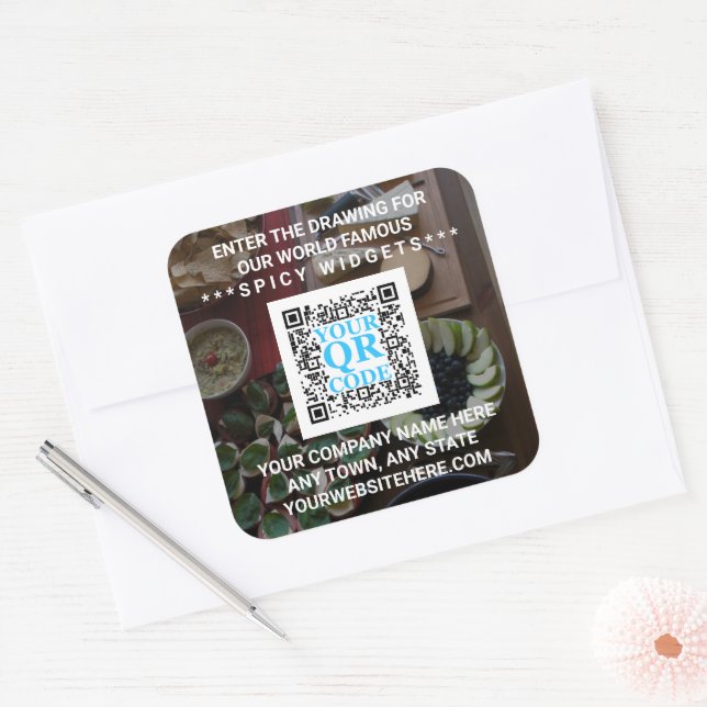 QR Code Dunkle Foto Cool Einfache Promo Quadratischer Aufkleber (Umschlag)