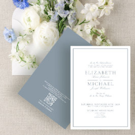 QR Code Dusty Blue Classic Script Wedding Einladung