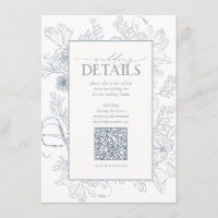 QR Code Dusty Blue Floral Wedding Details
