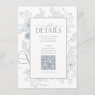 QR Code Dusty Blue Floral Wedding Details Begleitkarte