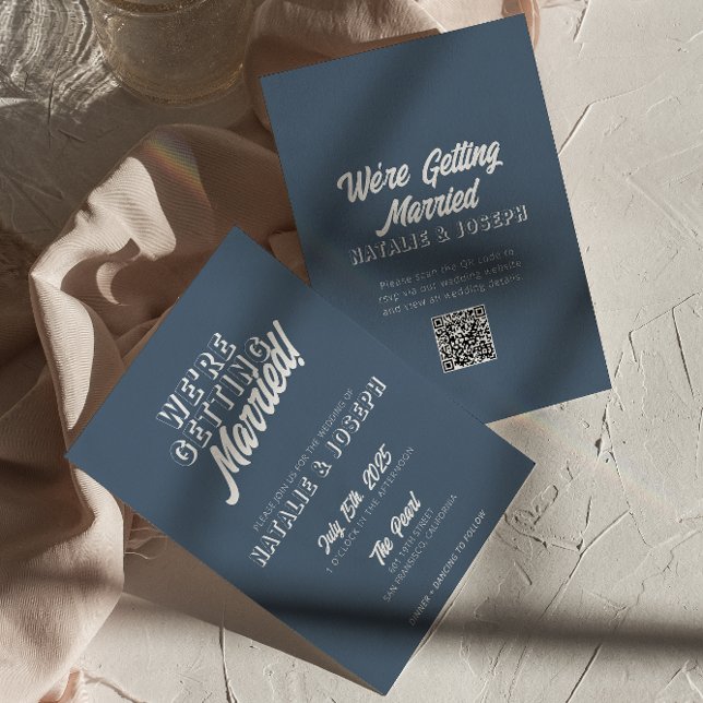 QR Code Dusty Blue Modern Fun Whimsical Wedding Einladung (Von Creator hochgeladen)