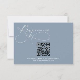 QR-Code Dusty Blue Schrift Kalligrafie Hochzeit RSVP Karte