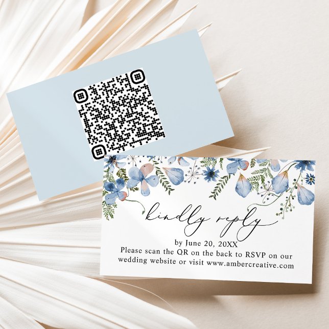 QR-Code Dusty Blue Wedding RSVP Enclosure Card Visitenkarte (Von Creator hochgeladen)
