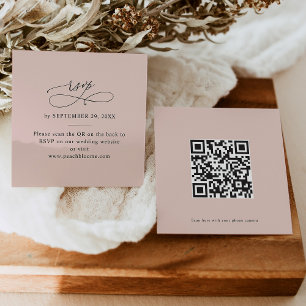 QR Code Dusty Rose Pink Wedding Online RSVP Cards Quadratische Visitenkarte