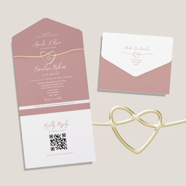 QR Code Dusty Rose Wedding All In One Einladung (Von Creator hochgeladen)