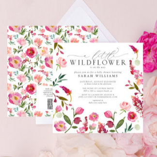 QR Code Eine kleine Wildblume Rosa Aquarelldusche Einladung