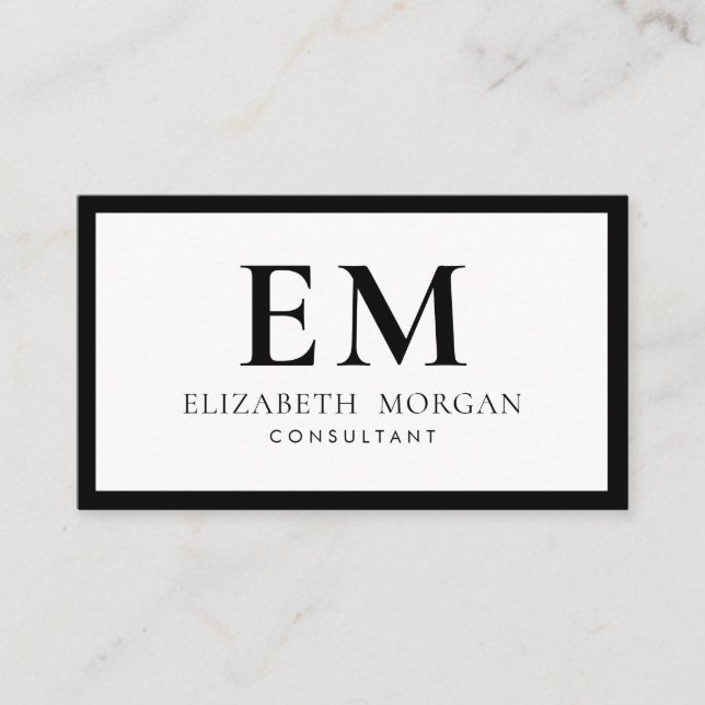 QR-Code Einfach Modernes Schwarz-weißes Monogramm Visitenkarte (Vorderseite)