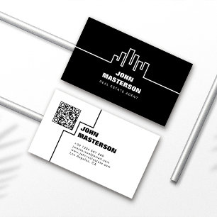 QR-Code Einfach Schwarz & Weiß Immobilienmakler Visitenkarte