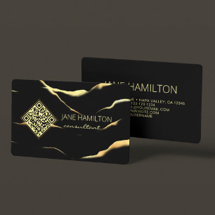 QR Code Einfache Black Marble Business Card Visitenkarte