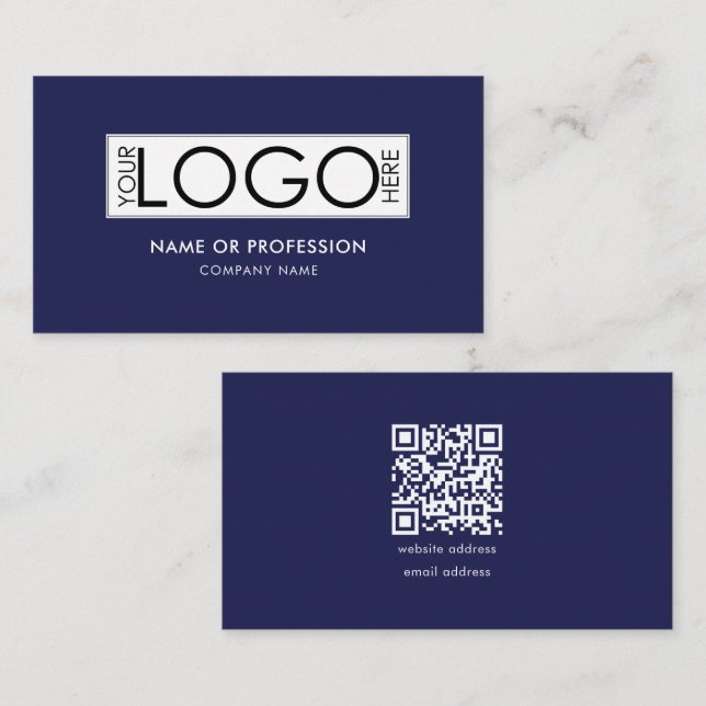QR-Code Einfache blaue, moderne Geschäftslogos Visitenkarte (Vorne/Hinten)