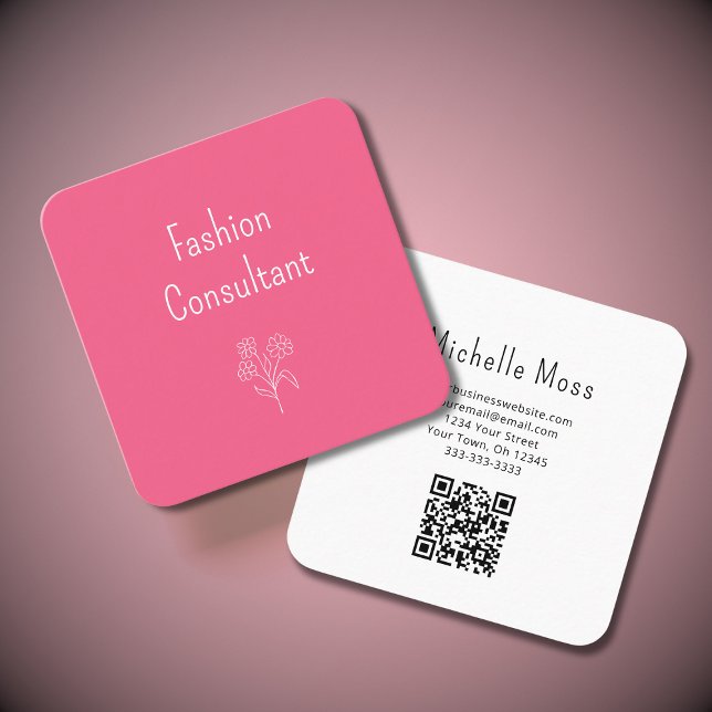 QR-Code Einfache Blume Niedlich Girly Pink Quadratische Visitenkarte (Von Creator hochgeladen)