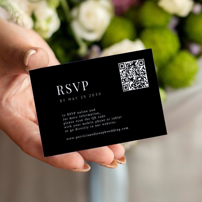 QR CODE einfache elegante minimale schwarze Hochze Begleitkarte (Von Creator hochgeladen)