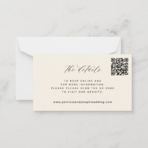 QR CODE einfache elfenbeinfarbene Hochzeitswebsite Mitteilungskarte