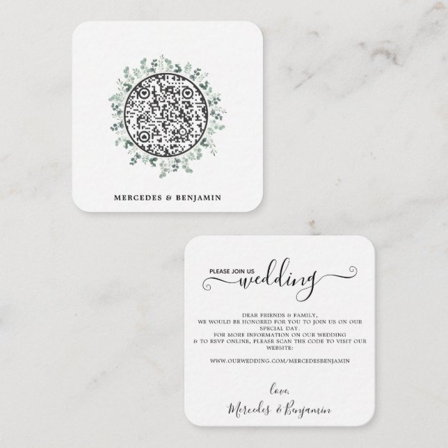 QR-Code Einfache Eukalyptus-Hochzeitsempfehlung Begleitkarte (Vorne/Hinten)