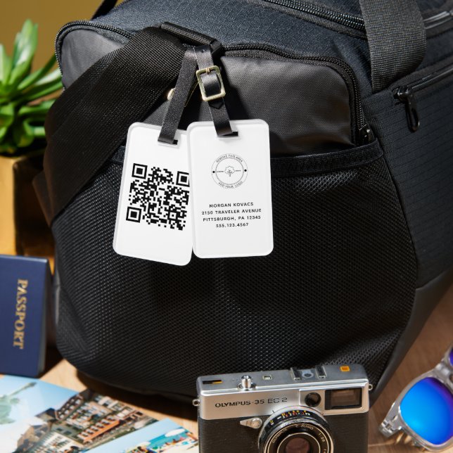 QR-Code Einfache minimale Logo-Namen Gepäckanhänger (Vorderseite & Rückseite)
