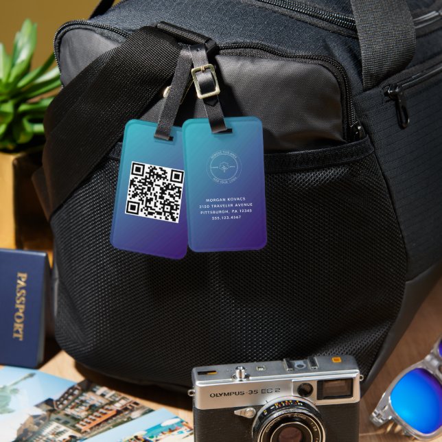 QR-Code Einfache minimale Logo-Namen Gepäckanhänger (Vorderseite & Rückseite)