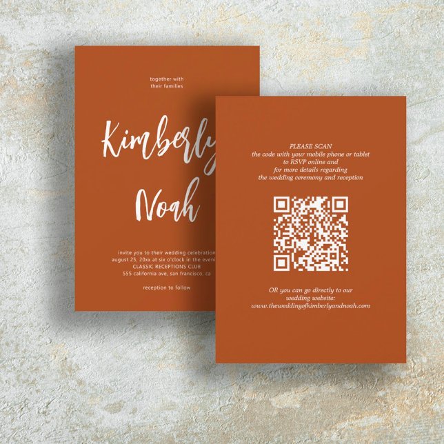 QR-Code einfache Namen Skript verbrannte orange Ho Einladung (Von Creator hochgeladen)