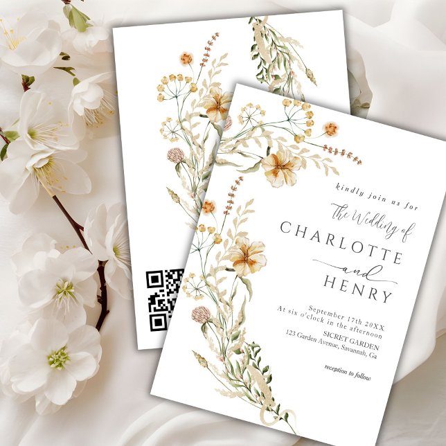 QR Code Einfache Wildblumen Garden Wedding Einladung (Von Creator hochgeladen)